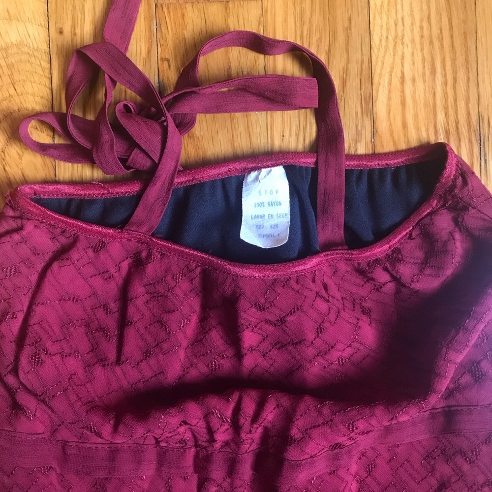 Vintage 90s floor length red halter tie strapless burgundy dress